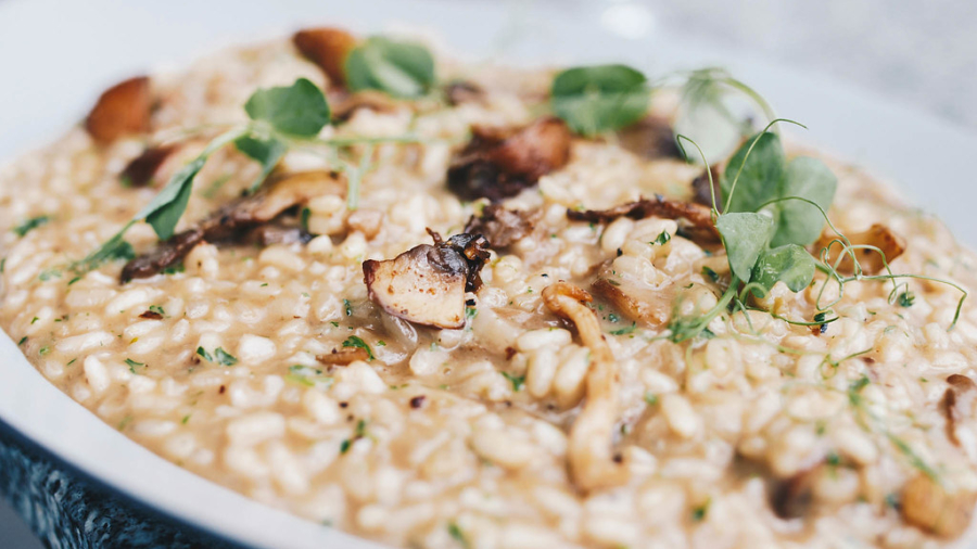 Close up of risotto with mushrooms